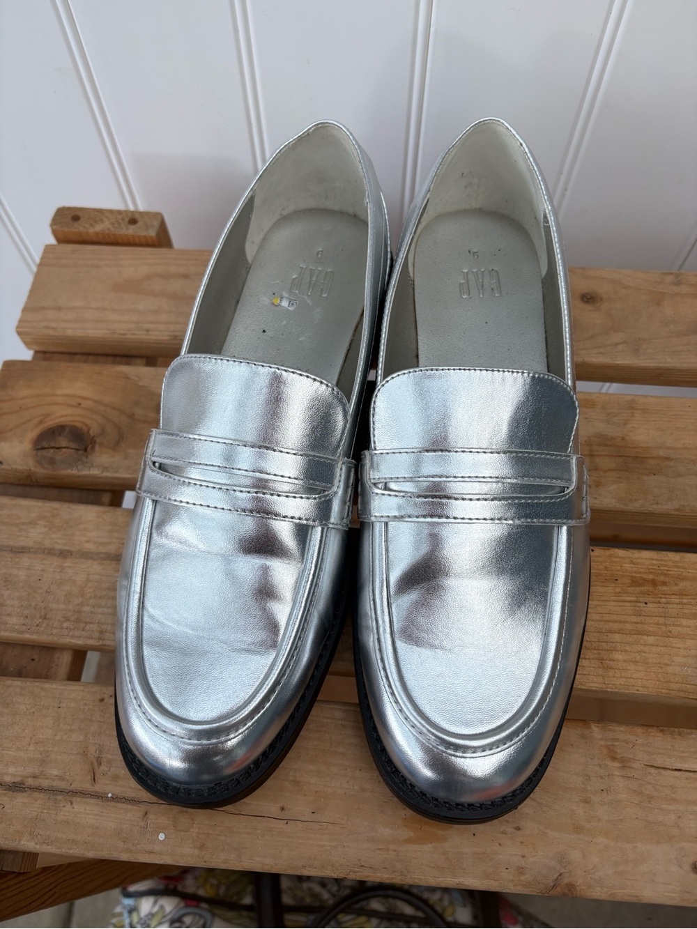 GAP Metallic Silver Penny Loafers